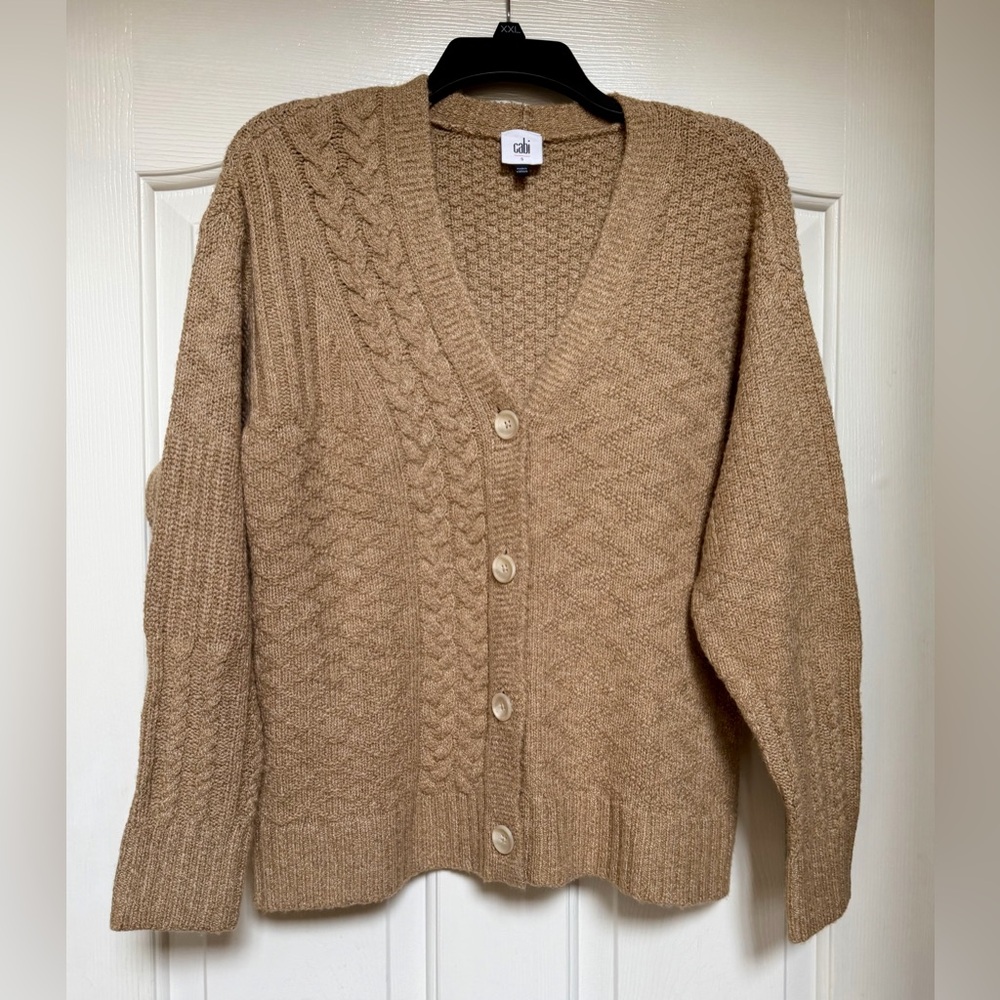 CAbi Chunky Cable Knit Grandpa Cardigan Sweater Beige Small Tan Women’s - Picture 8 of 10